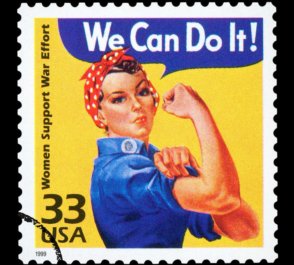 Imagen publicitaria de la campaña we can do it que muestra a una mujer levantando el brazo.