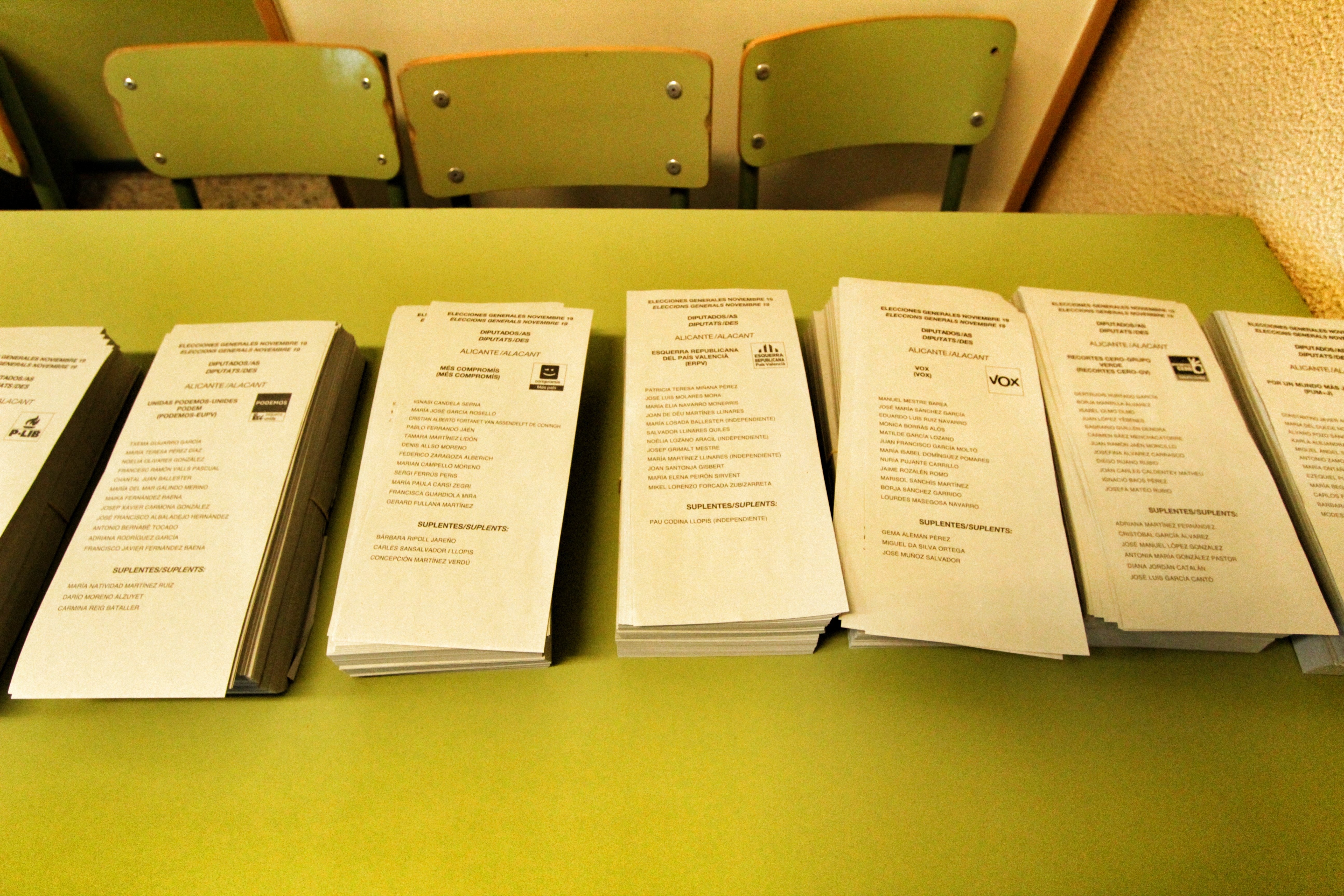 Papeletas de candidaturas para elecciones generales